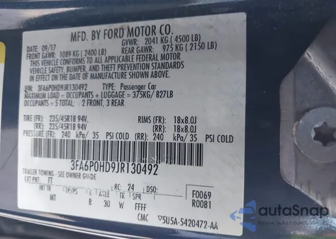 2018 Ford Fusion Se z USA, uszkodzony, nr VIN 3FA6P0HD9JR130492